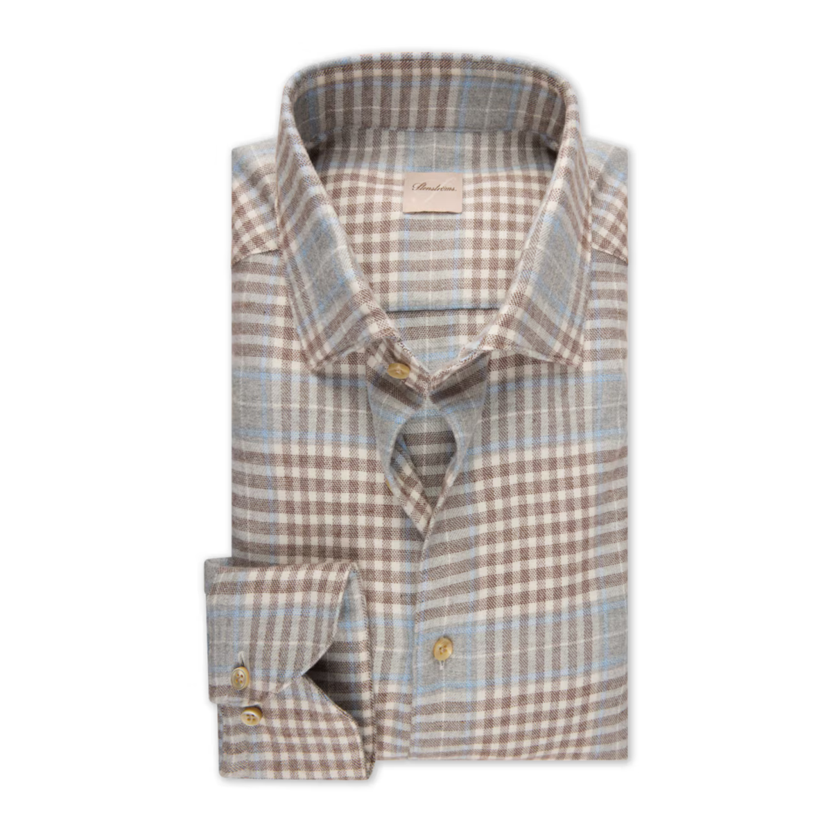 Stenstroms Light Grey Checked Flannel Shirt