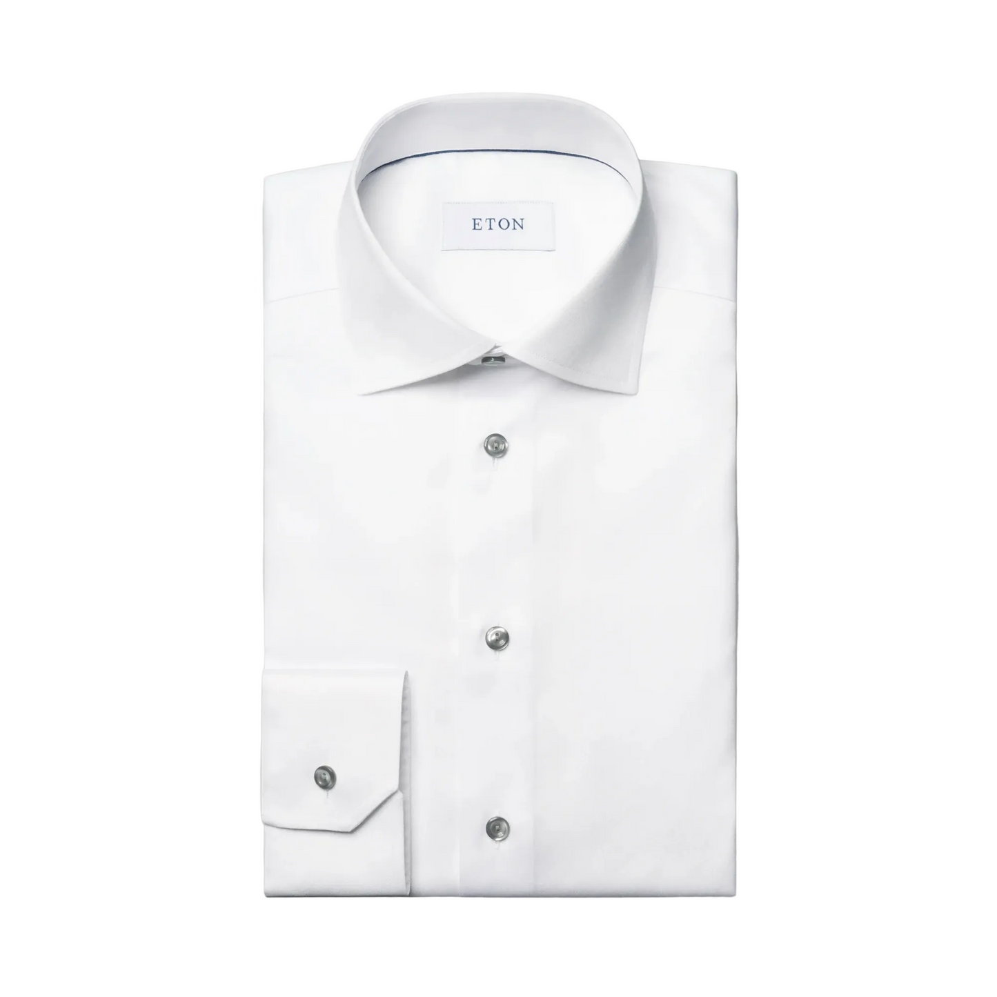 Eton Solid Signature Twill Shirt (White/Grey Buttons)
