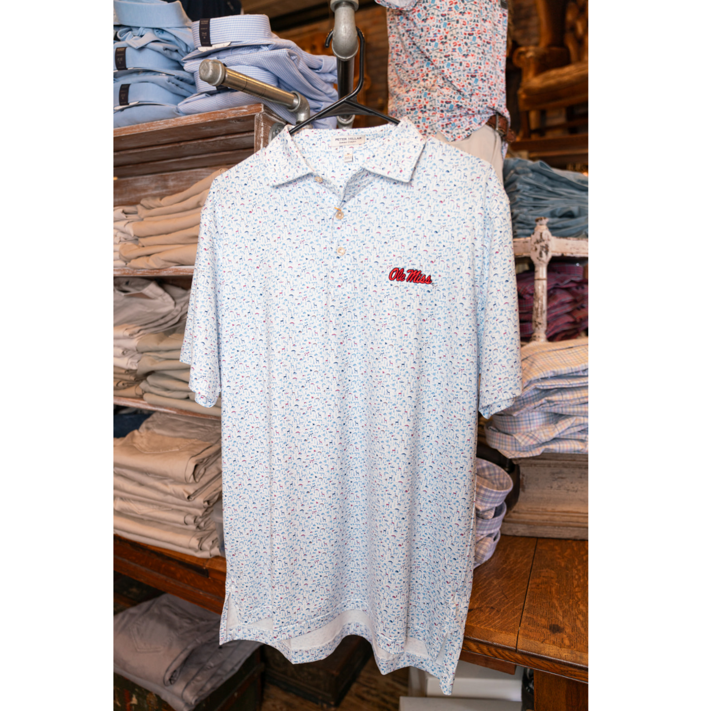 Ole Miss On The Hunt Performance Jersey Polo (White)