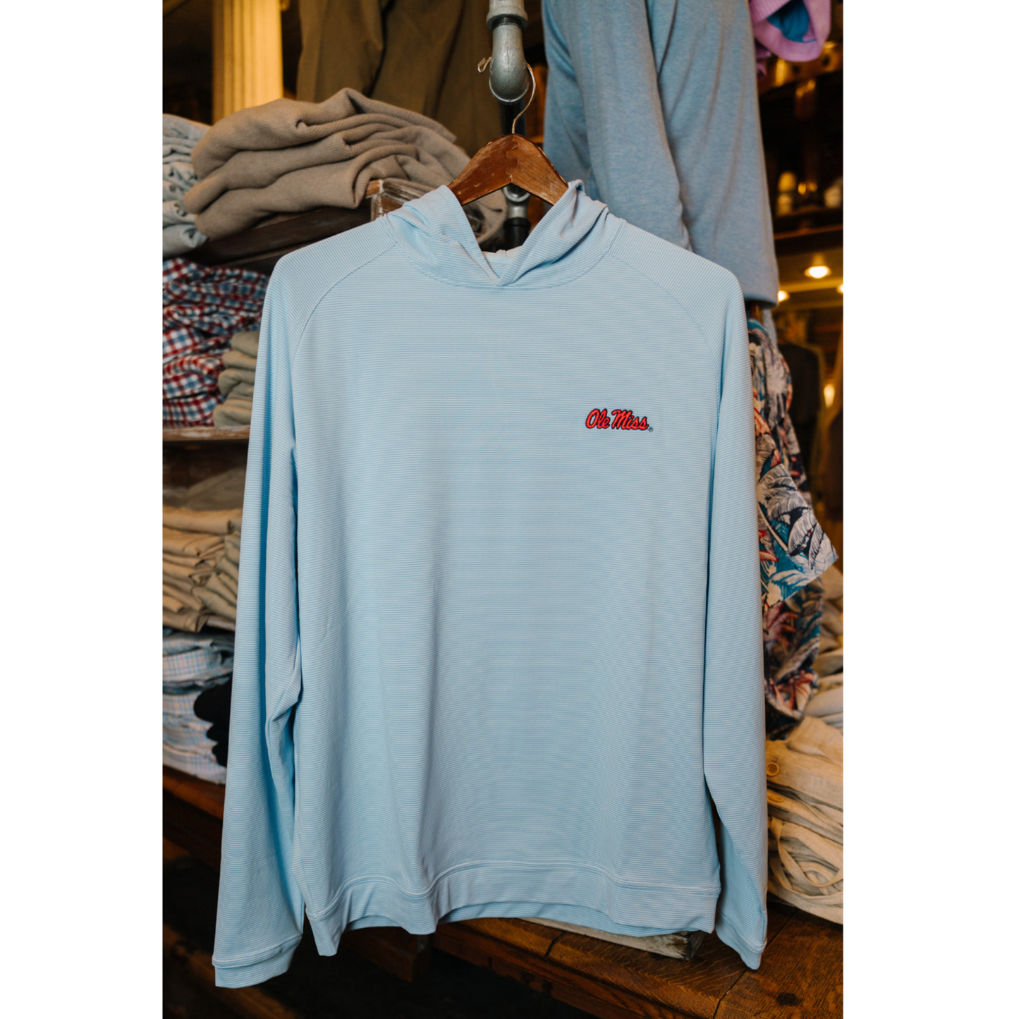 Ole Miss Pine Sugar Stripe Performance Hoodie (Blue Fade)
