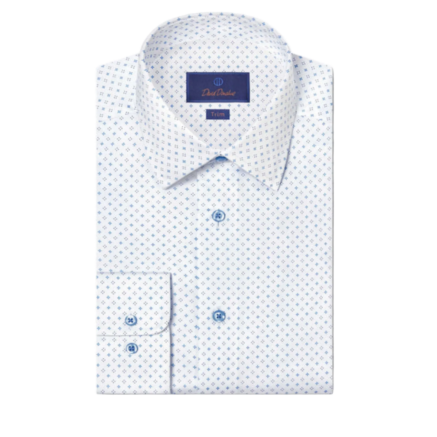 White & Blue Neat Diamond Print Dress Shirt
