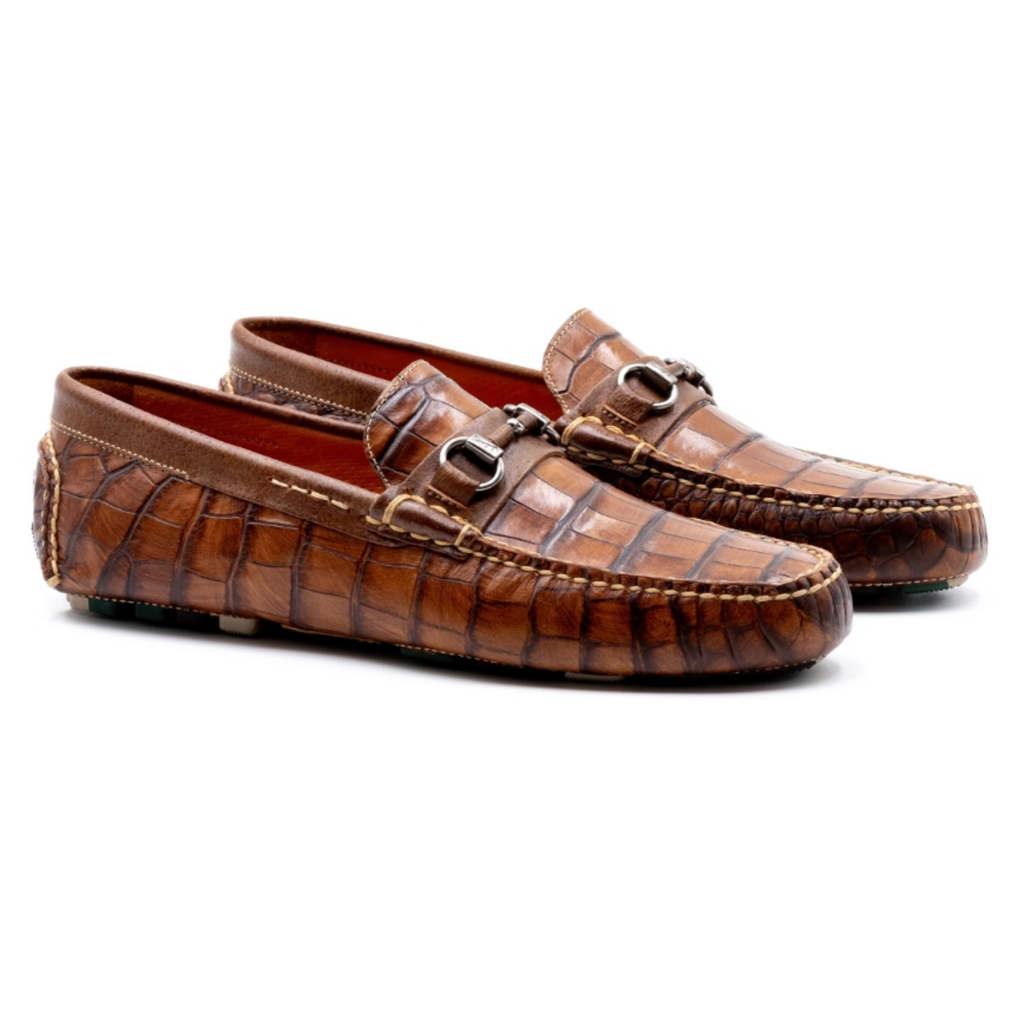 Monte Carlo Alligator Grain Horse Bit Driving Loafers (Chestnut)