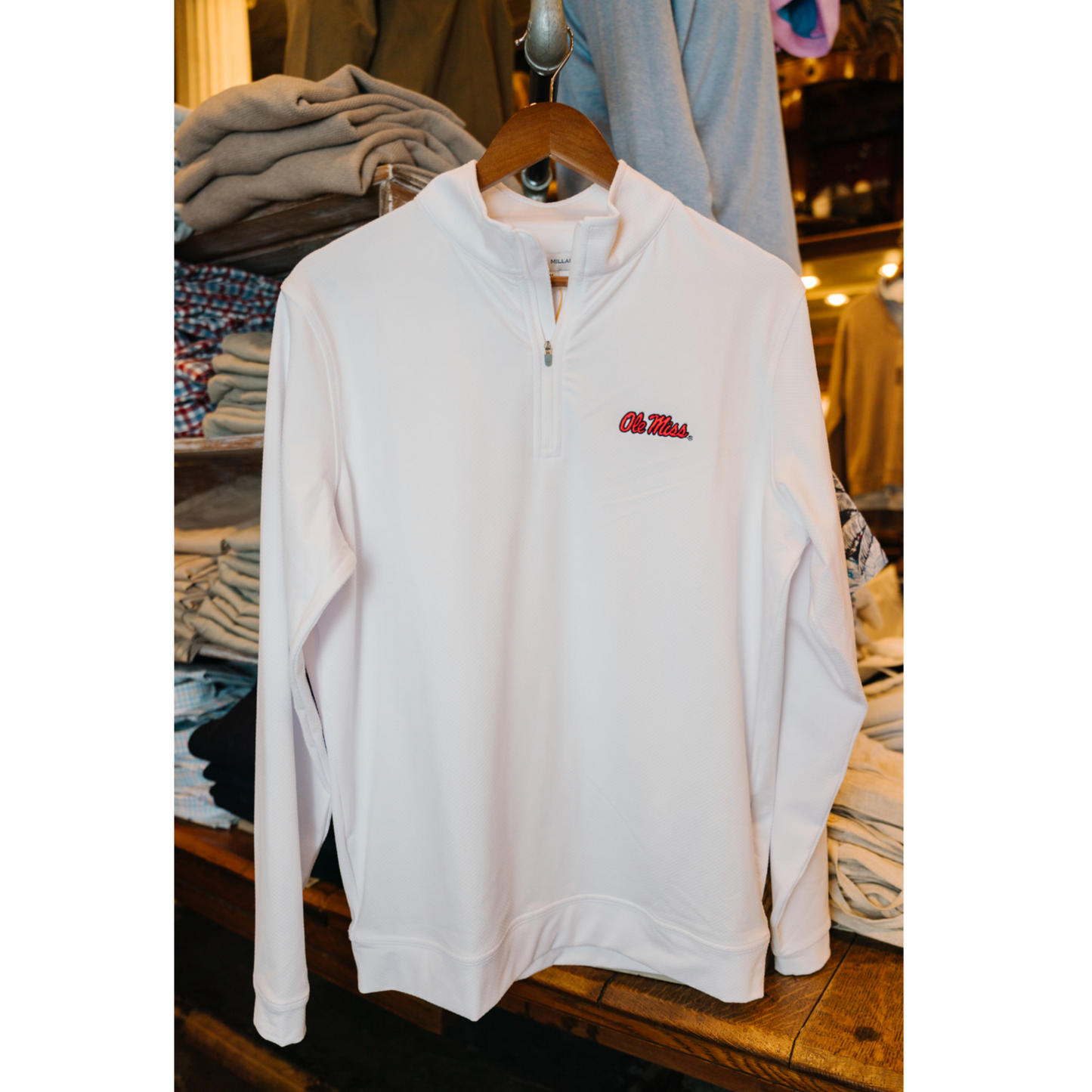 Ole Miss Perth Cross-Hatch Performance Quarter-Zip (White)