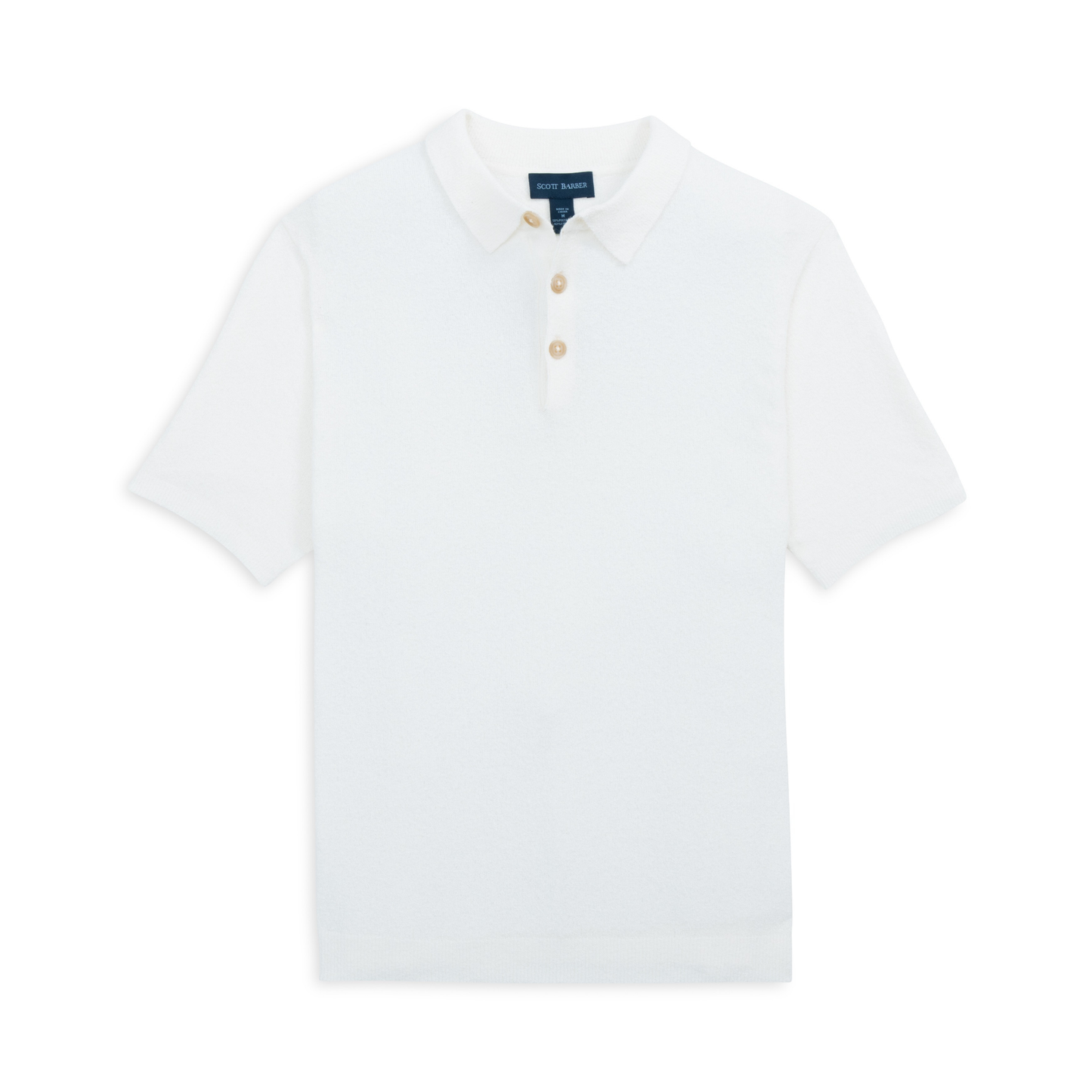 Fine Gauge Boucle Knit Polo (White)