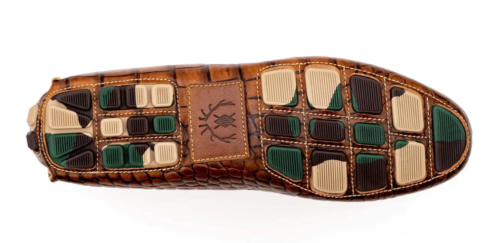 Monte Carlo Alligator Grain Horse Bit Driving Loafers (Chestnut)