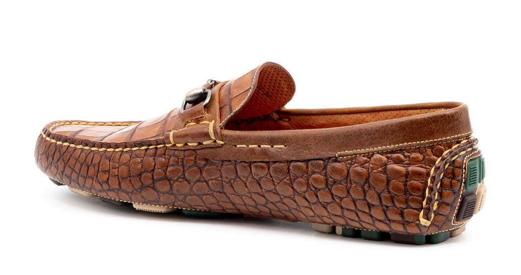 Monte Carlo Alligator Grain Horse Bit Driving Loafers (Chestnut)