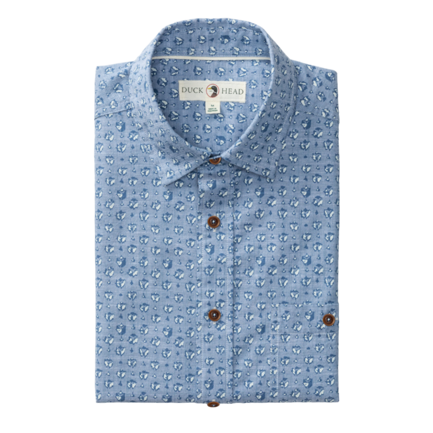 Short Sleeve Cotton Chambray Sport Shirt - Bellmont Print (Blue Horizon)