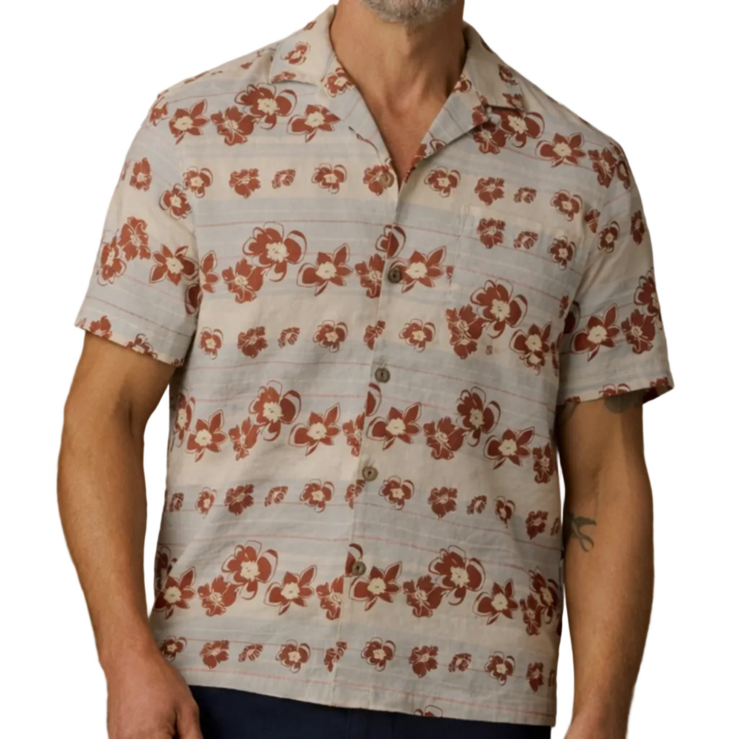 Short-Sleeve Breeze Camp Shirt (Teal Hibiscus Stripe)