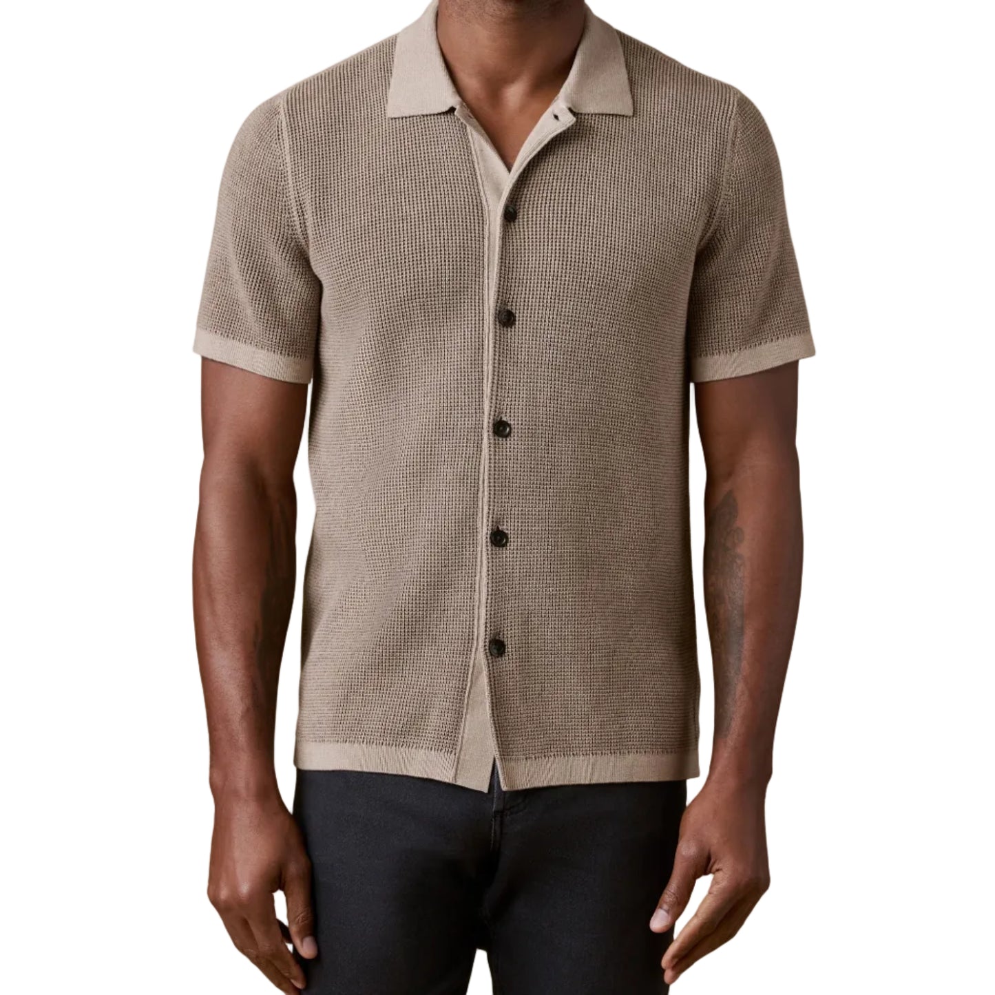 Short-Sleeve Sunwashed Sweater Shirt (Island Brown)