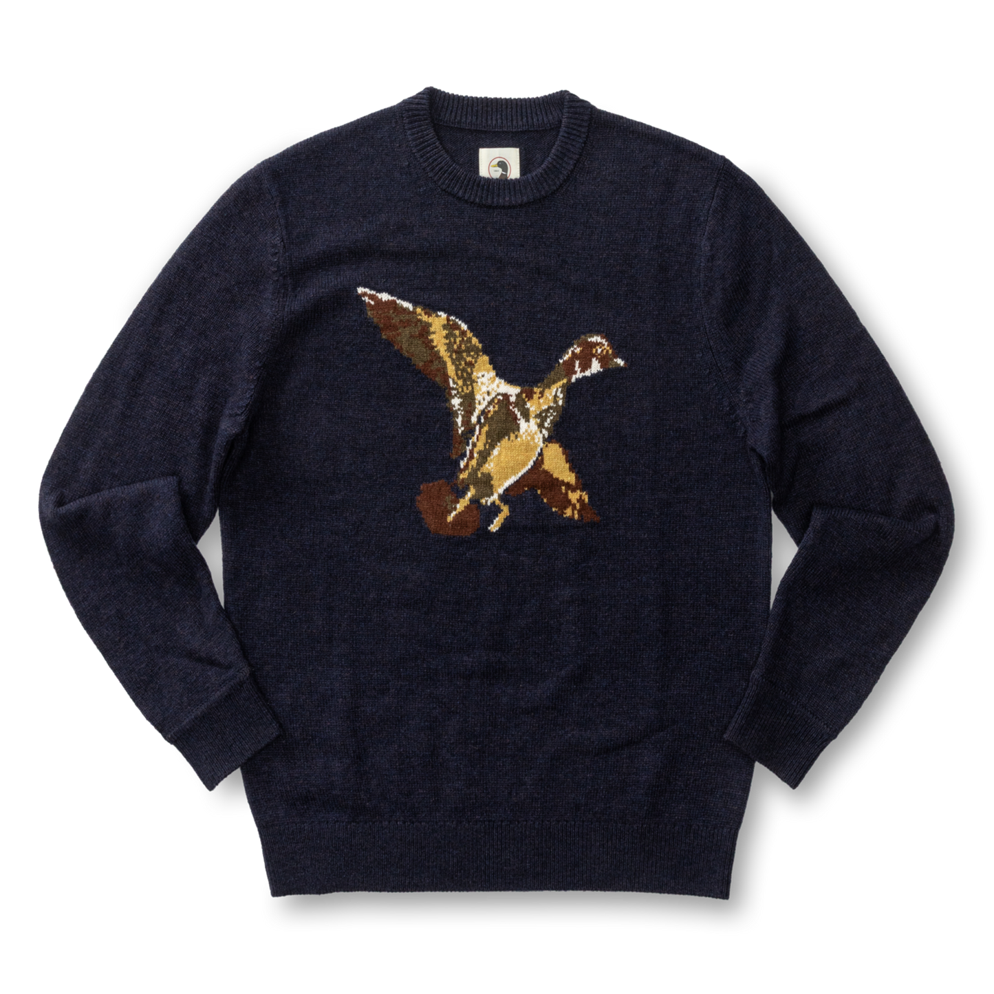 Flying Wood Duck Intarsia Crewneck Sweater (Deep Navy Heather)