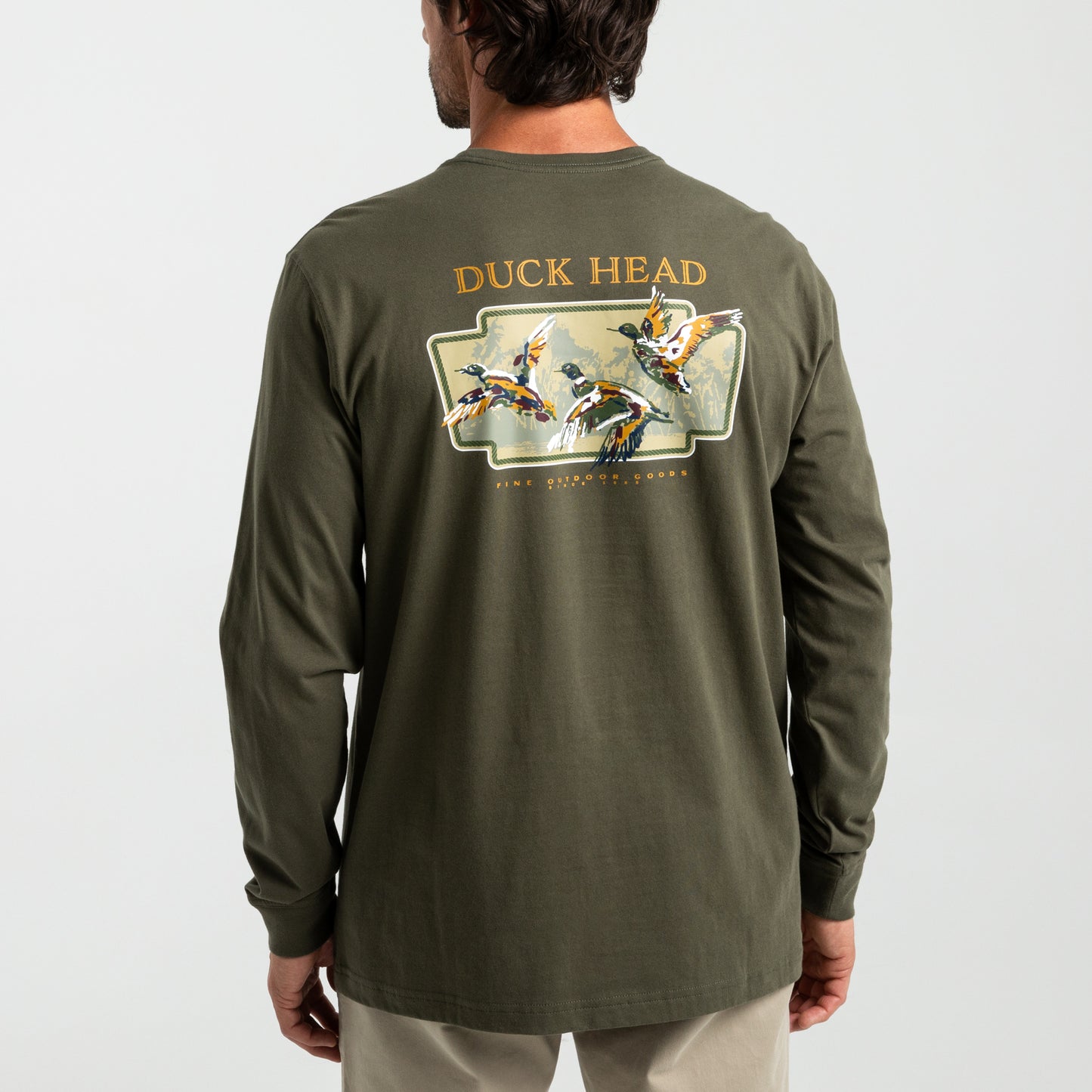 Long Sleeve Flying Mallard T-Shirt (Dark Forrest Green)