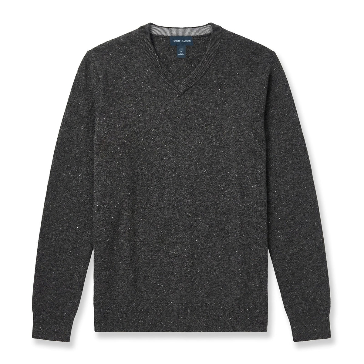 Fine Gauge Cashmere Donegal Vee Sweater (Charcoal)
