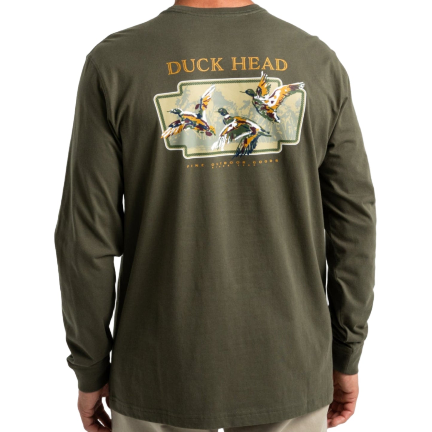 Long Sleeve Flying Mallard T-Shirt (Dark Forrest Green)