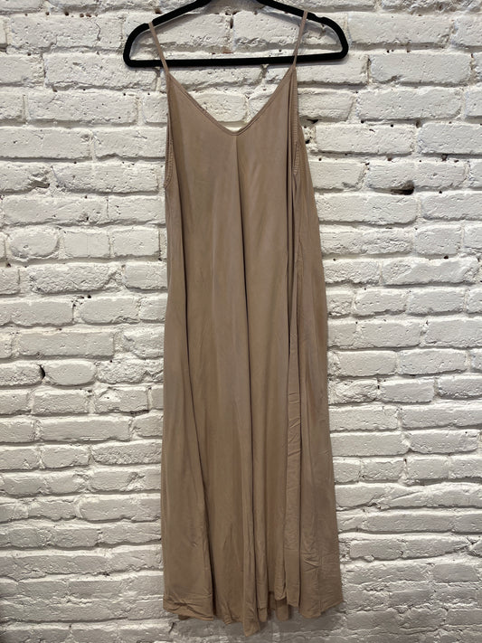 V NECK CAMI MAXI SLIP DRESS CAMEL