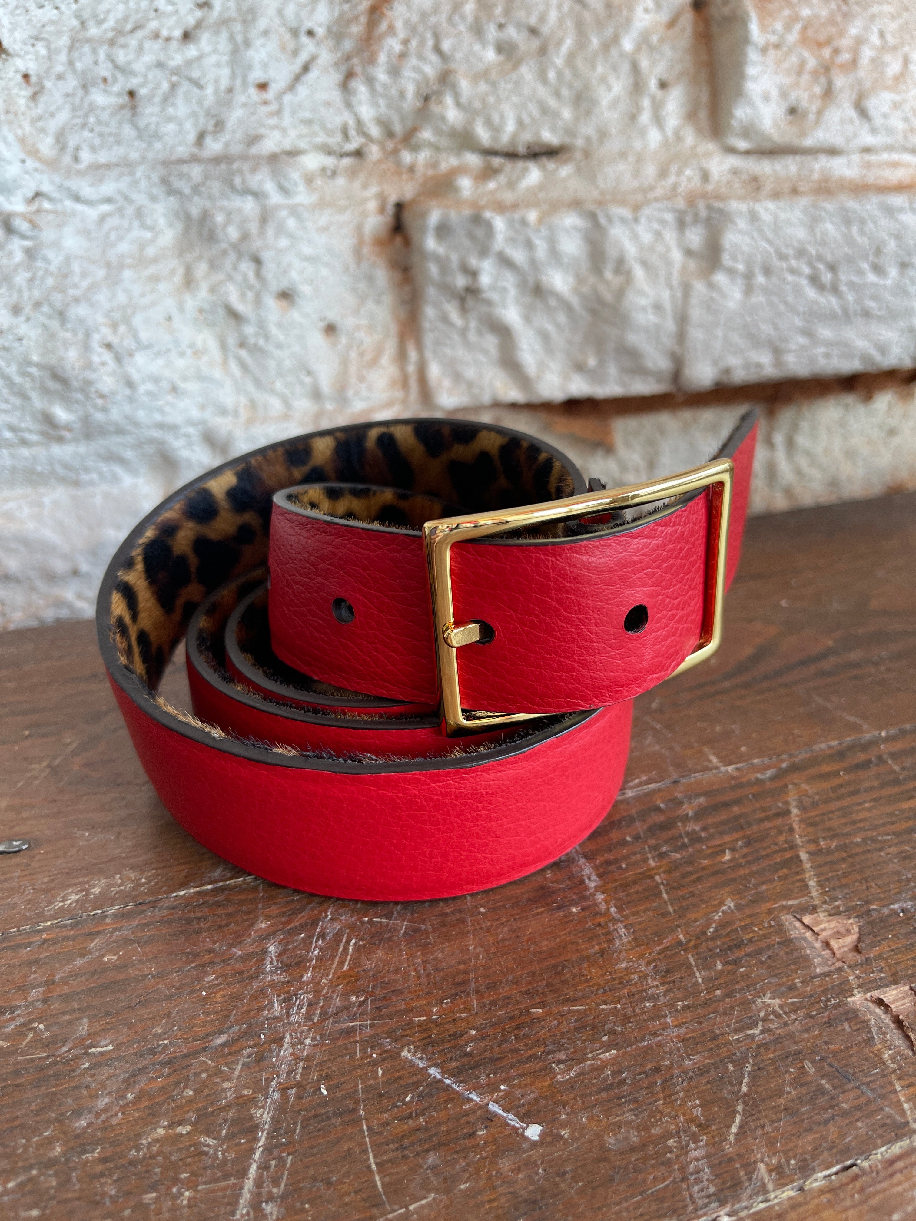 RED & LEOPARD 1.25" HAIRCALF BELT