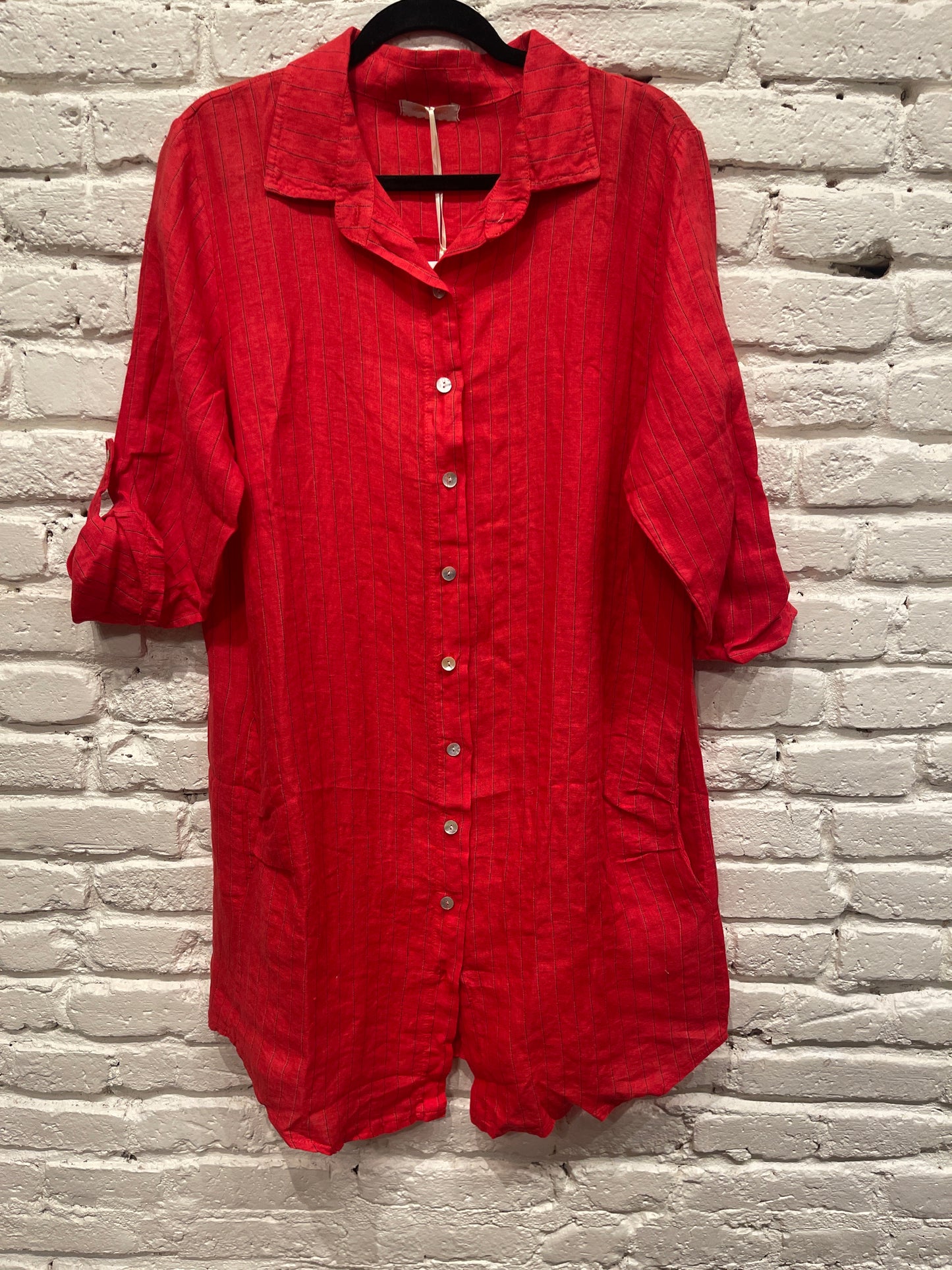 PINSTRIPE SHIRT DRESS RED 707010