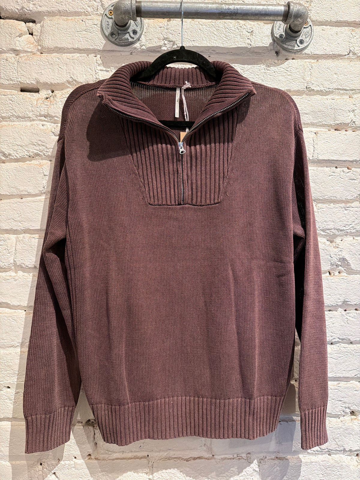 COTTON SWEATER HALF-ZIP FUDGE