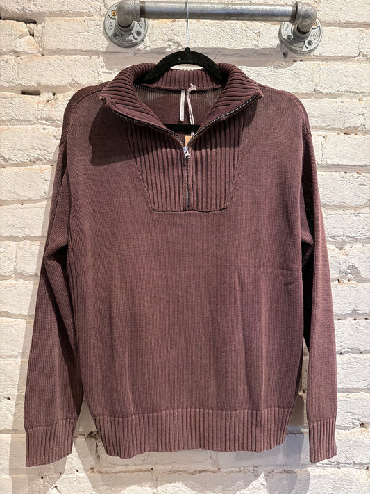 COTTON SWEATER HALF-ZIP FUDGE