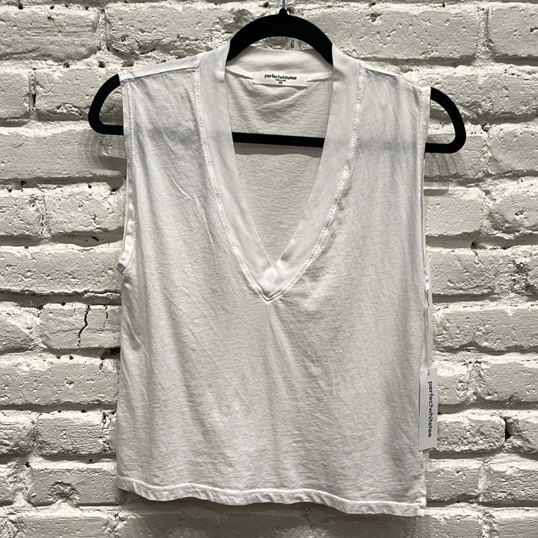 MARGOT V NECK MUSCLE TANK WHITE