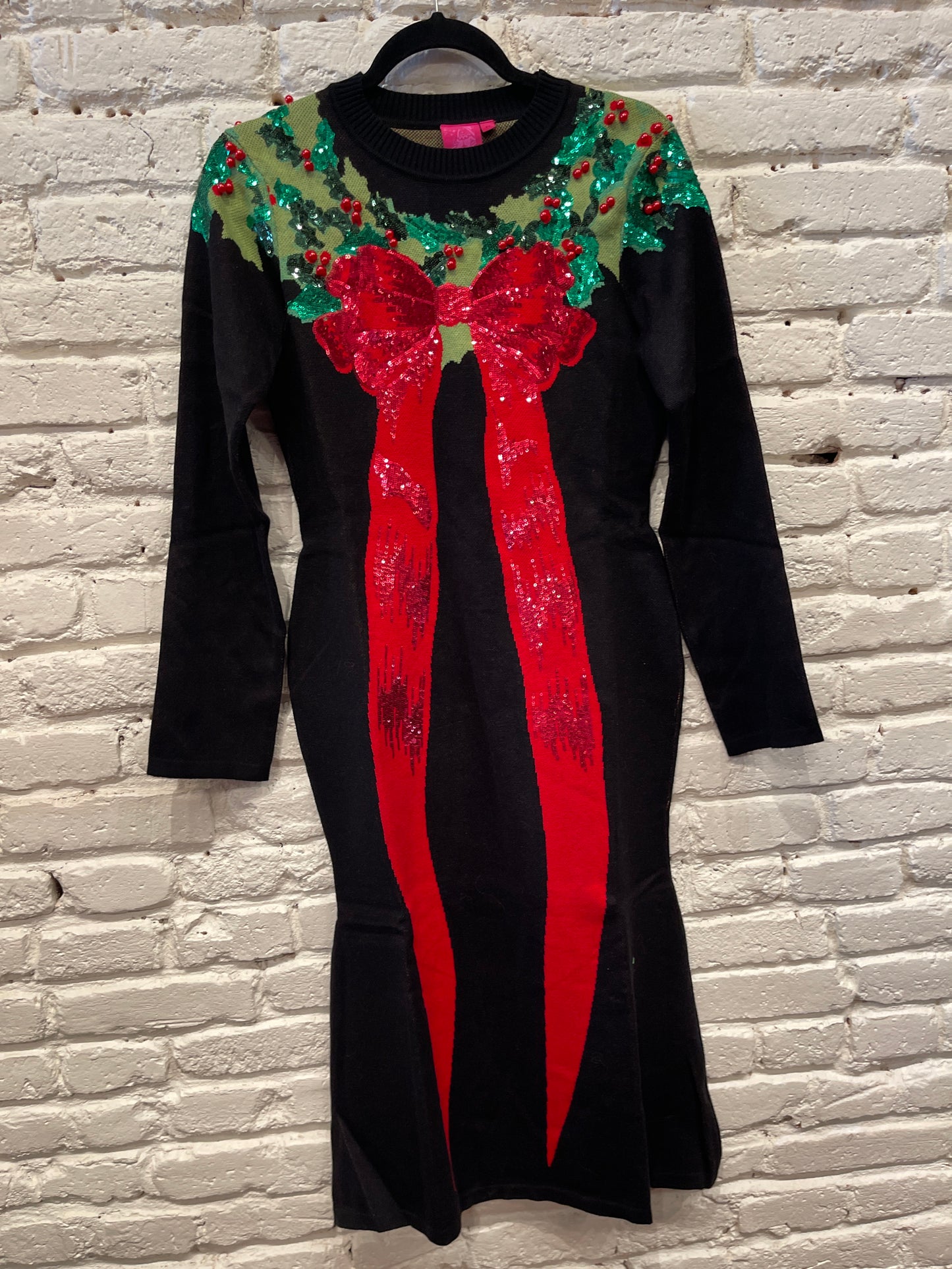 WREATH W/ BOW KNIT MIDI DRESS