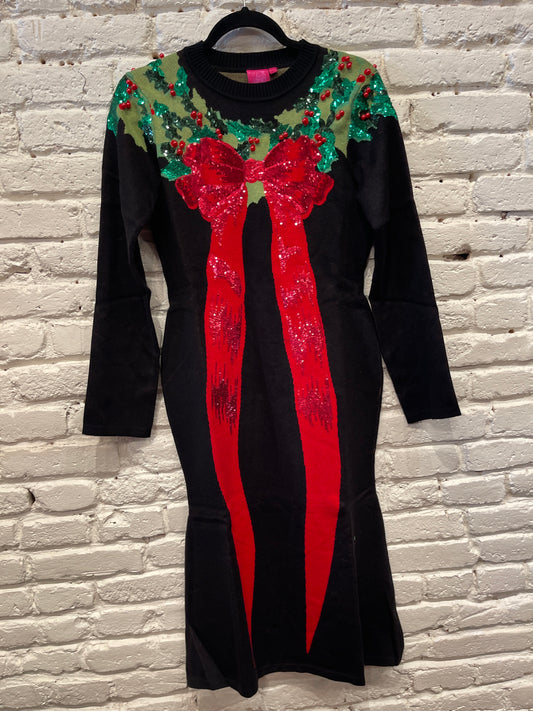 WREATH W/ BOW KNIT MIDI DRESS