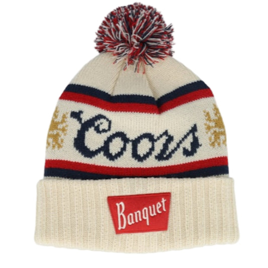 Pillow Line Knit Pom Pom Beanie - Coors Banquet (Ivory/Navy/Red)