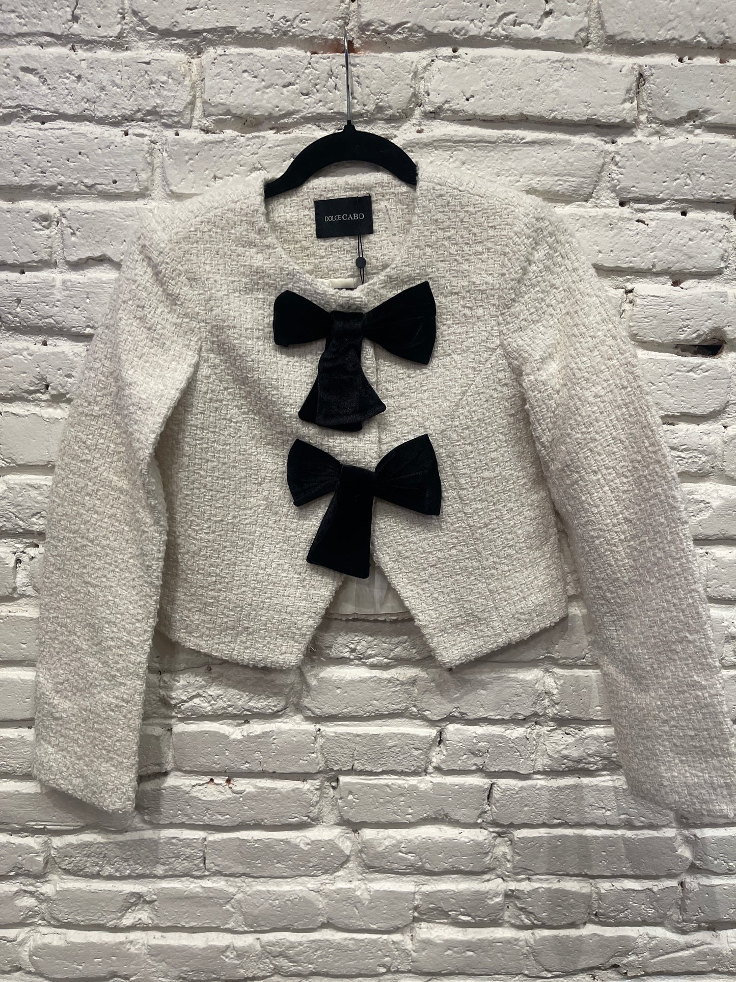 VELVET BOW TWEED BLAZER CREME/BLACK