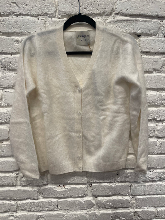 BRUSHED POPPER CARDIGAN ECRU