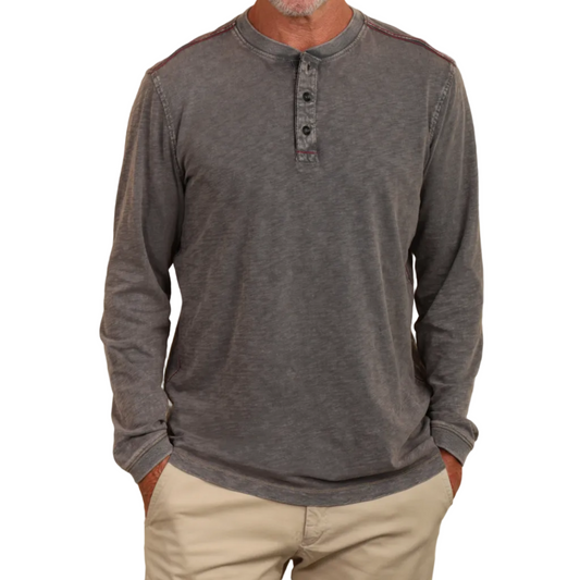 True Grit L/S Henley w/ Stitch Details (Carbon)