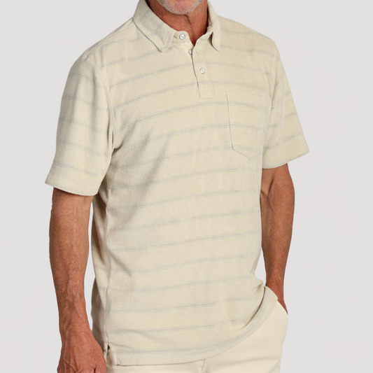 Cabana Towel Terry Stripe Polo (Soft Khaki)