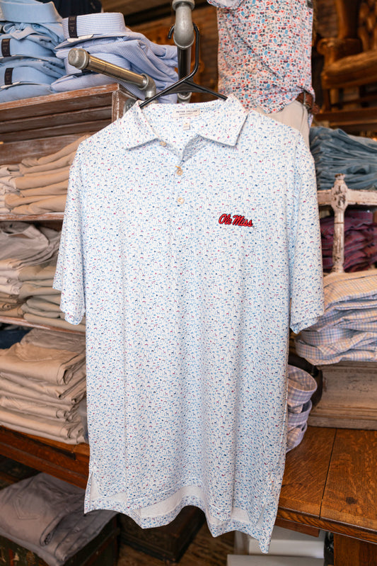 Ole Miss On The Hunt Performance Jersey Polo (White)
