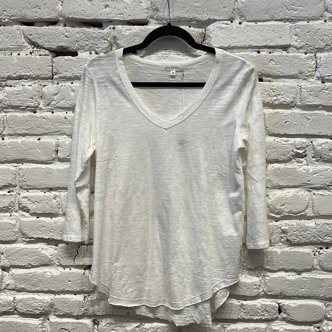 3/4 SLEEVE V-NECK TEE IVORY