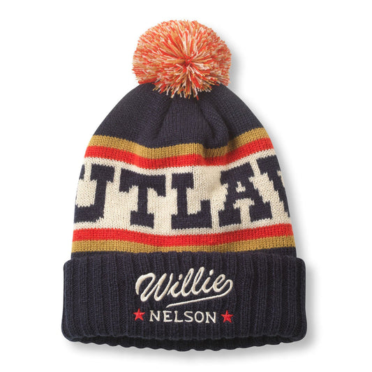 Pillow Line Knit Pom Pom Beanie - Willie Nelson (Navy/Ivory/Gold)