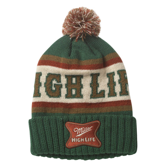 Pillow Line Knit Pom Pom Beanie - Miller High Life (Dark Green/Gold/Ivory)
