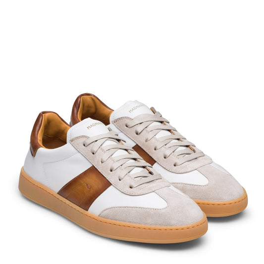 Primera Leather Low-Top Sneakers (White/Cuero)