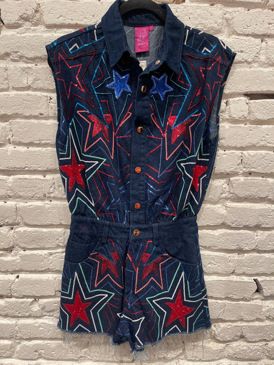 GROOVY STAR DENIM ROMPER