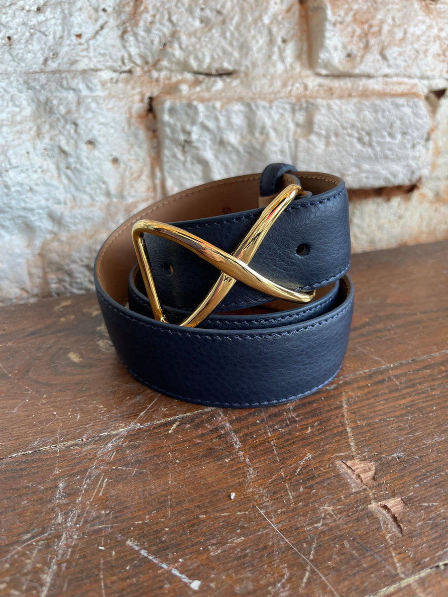 NAVY 1.5" PEBBLED CALF BELT