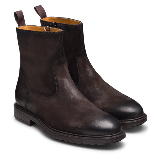 Atlas Waxed Suede Zip-Up Ankle Boots (Brown)