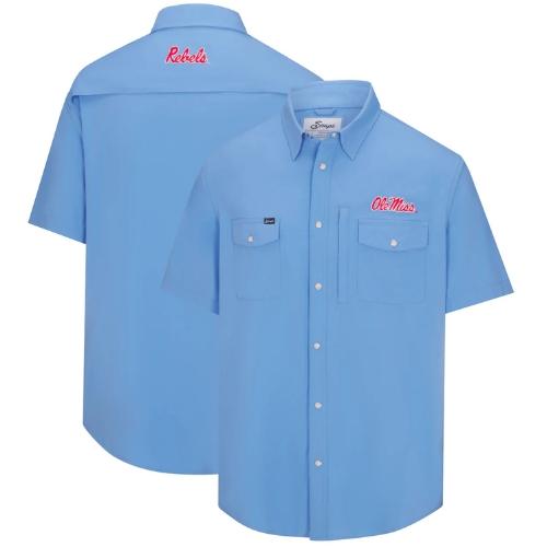 Ole Miss Tailgater Pearl Snap Button Down Short Sleeve Shirt (Powder Blue)