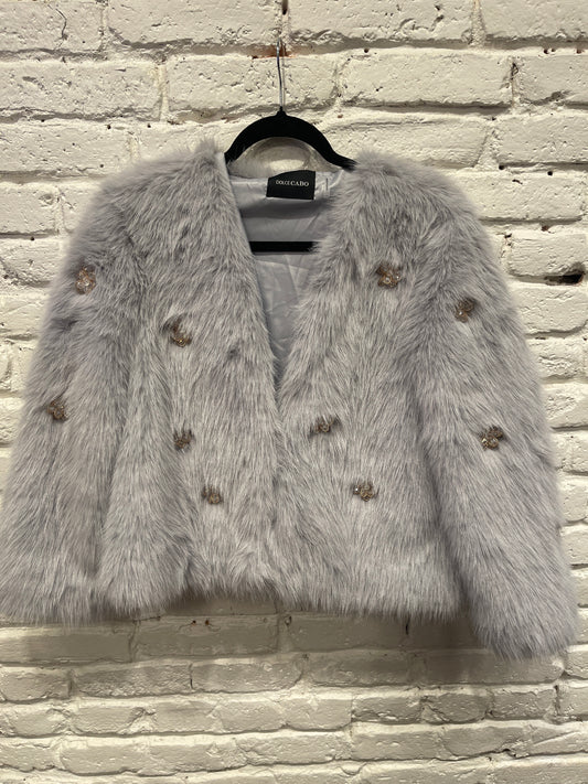 FAUX FUR SILVER FLOWER JACKET