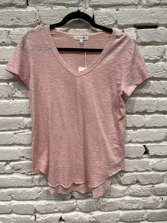 V NECK TEE CURVE HEM MISTY ROSE