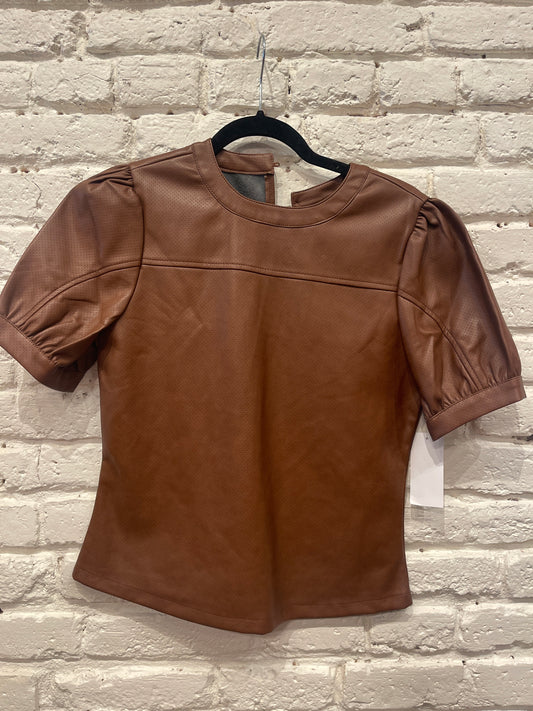PERF PUFF SLEEVE TOP BROWN