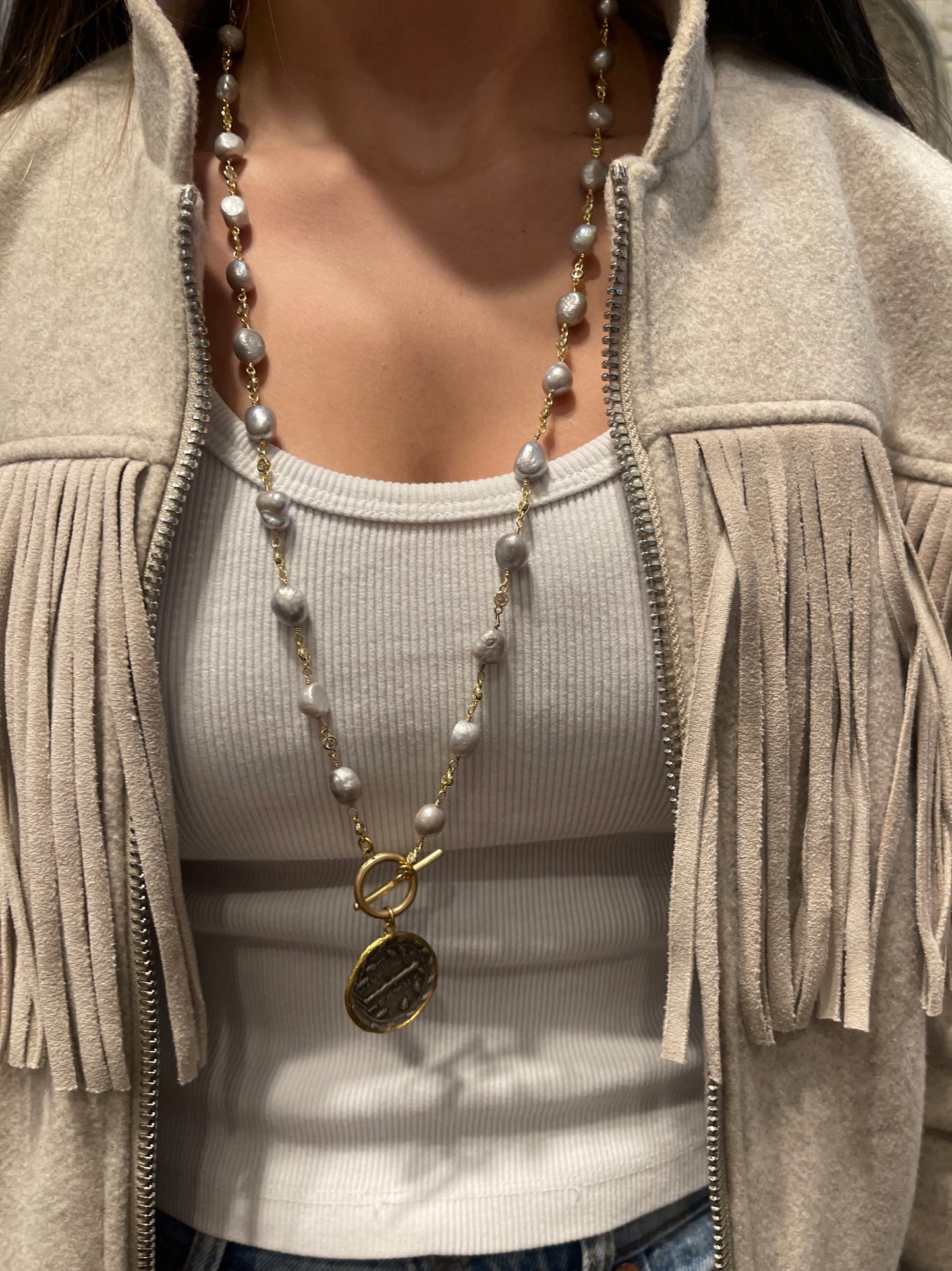 8512VC VINTAGE COIN 31” PEARL ROSARY