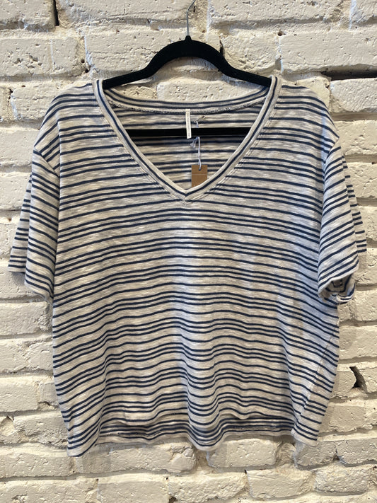 CHARLIE V NECK INDIGO/WHITE