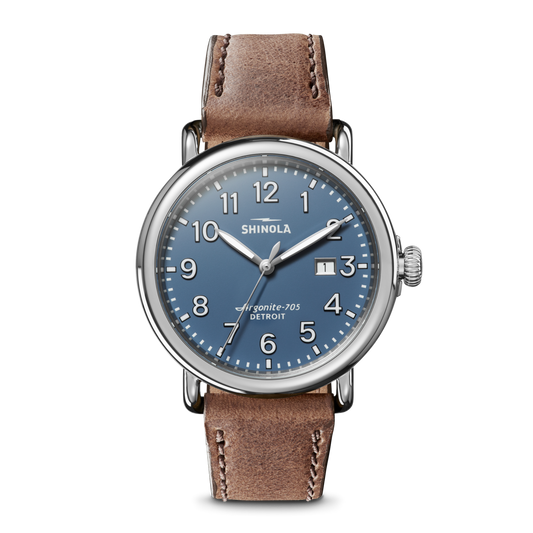 Runwell Date Watch 41mm - British Tan Leather Strap (Blue)