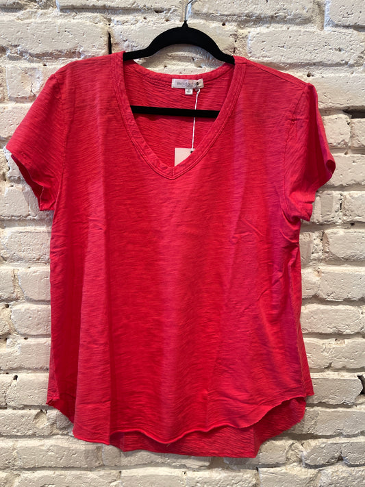 V NECK CURVE HEM GLAZED CHERRY
