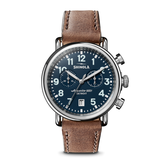 Runwell Chronograph Watch 41mm - British Tan Strap (Midnight Blue)