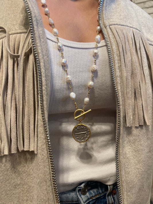 8512VC VINTAGE COIN 31” PEARL ROSARY