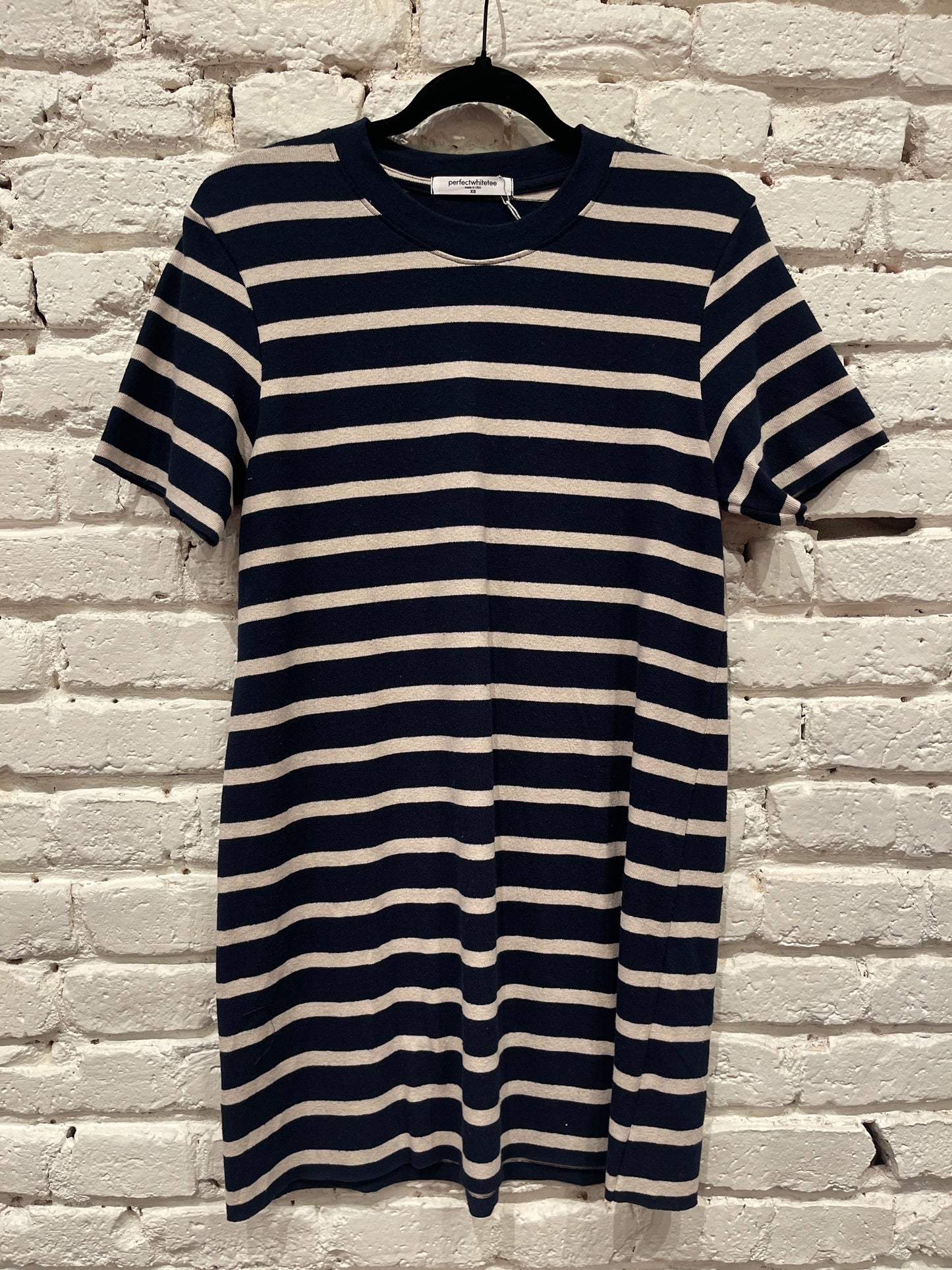 RHETT SS DRESS NAVY NATURAL STRIPE