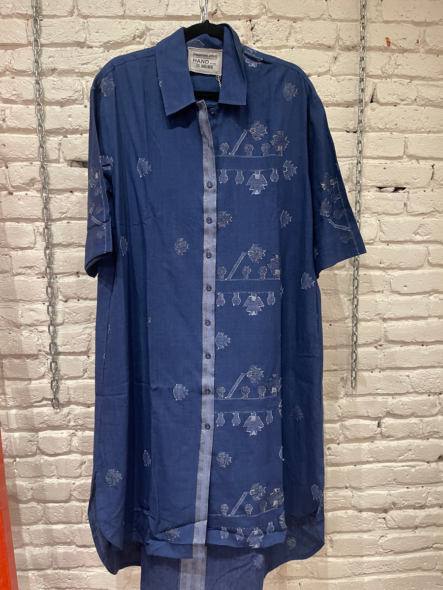 FANNIE HANDWOVEN SHIRT DRESS BLUE